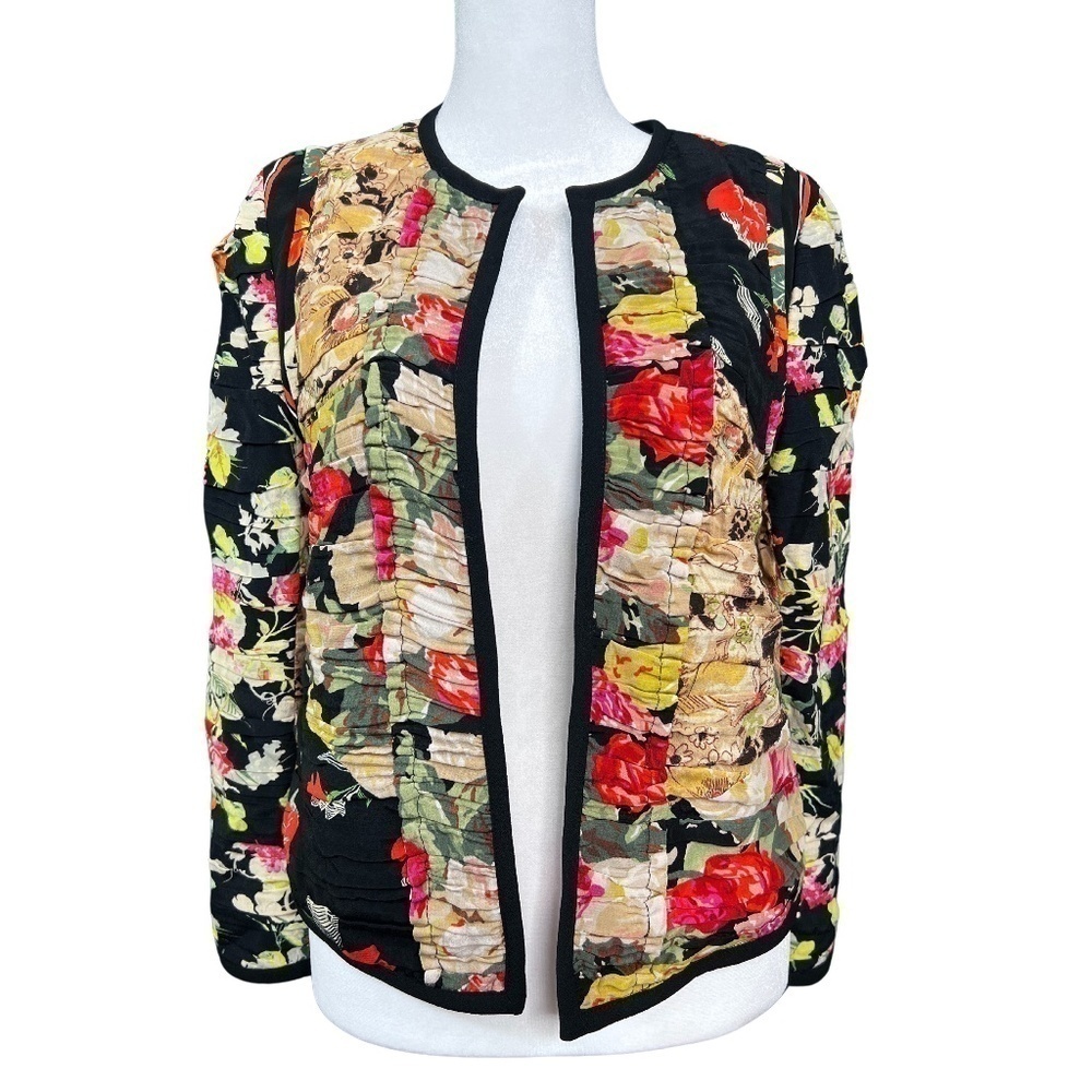 Zara Gathered Patchwork Floral Print Blazer